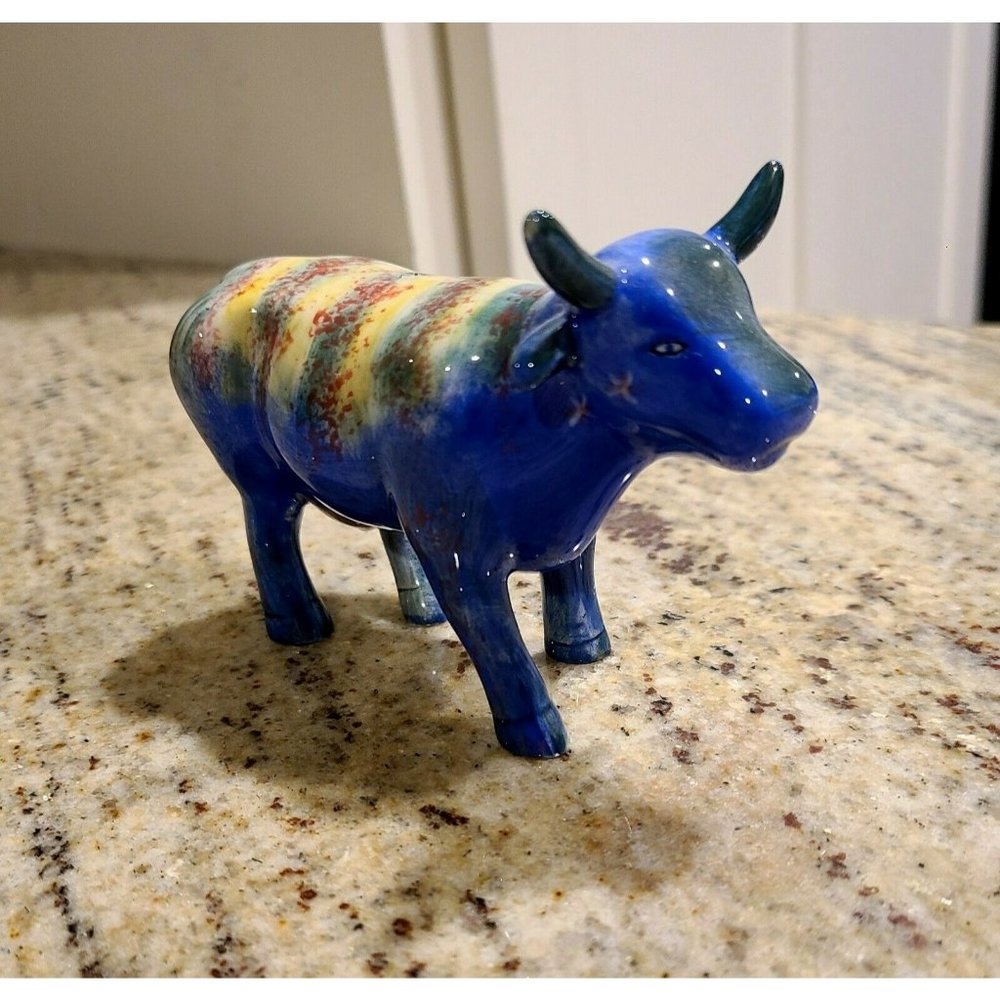 TM and CPH 2000 Colorful Painted Cow . Blue Yellow Red Glazed